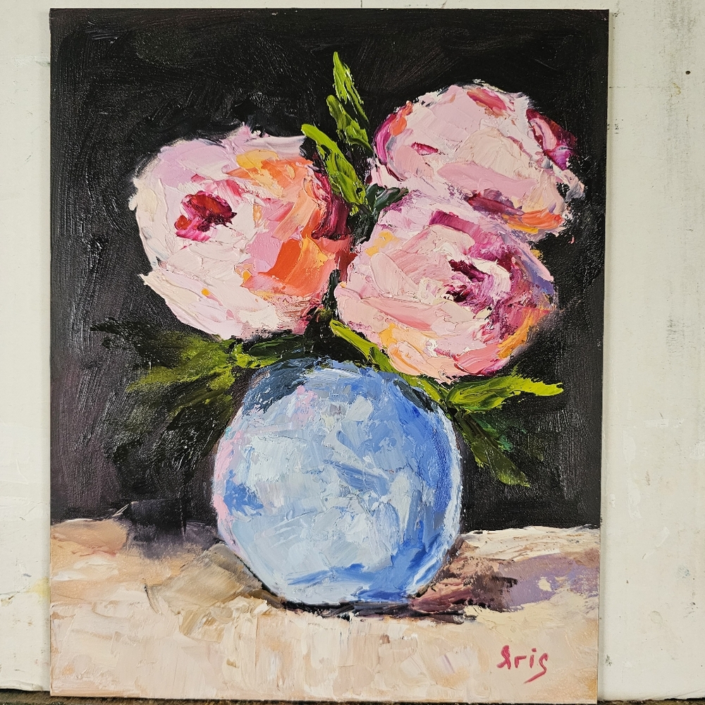 Abstract oil Painting Still Life Peonies.